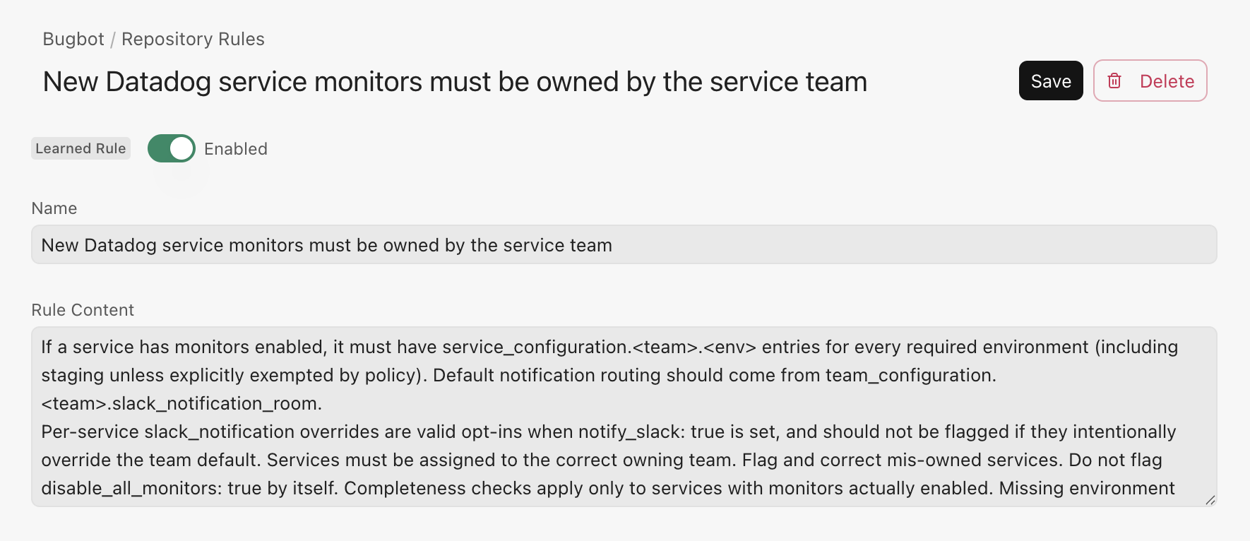 Bugbot learned rules