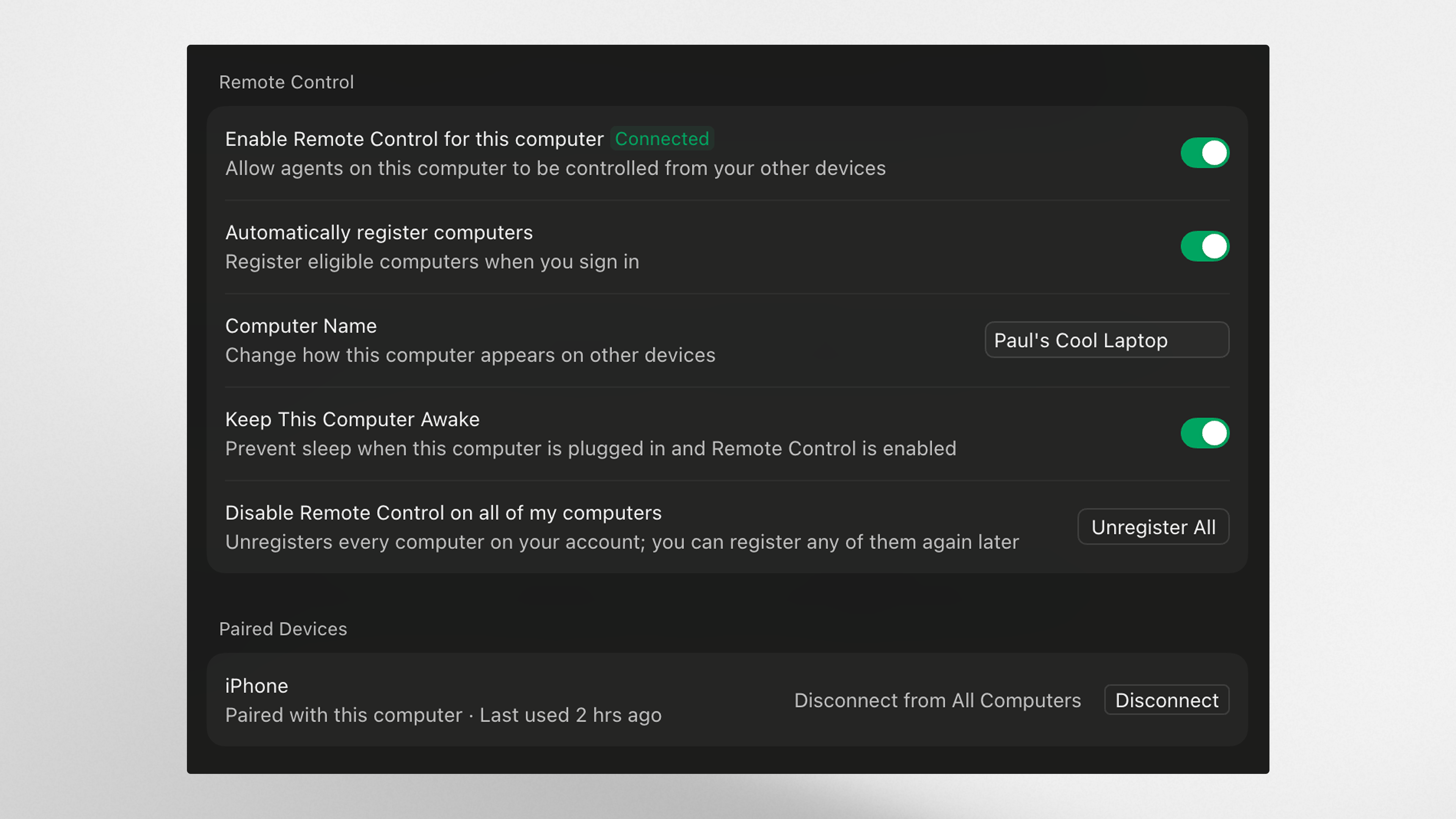 Cursor iOS app screens showing a conversation with a local agent running on a desktop computer